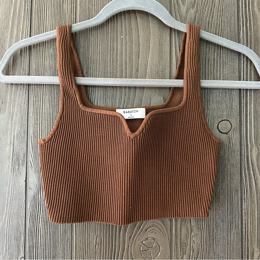 Babaton Brown Ribbed Crop Top